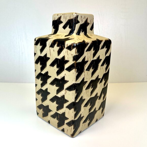 Black White Houndstooth Square Ceramic Vase Preppy Terracotta Alabama Roll Tide